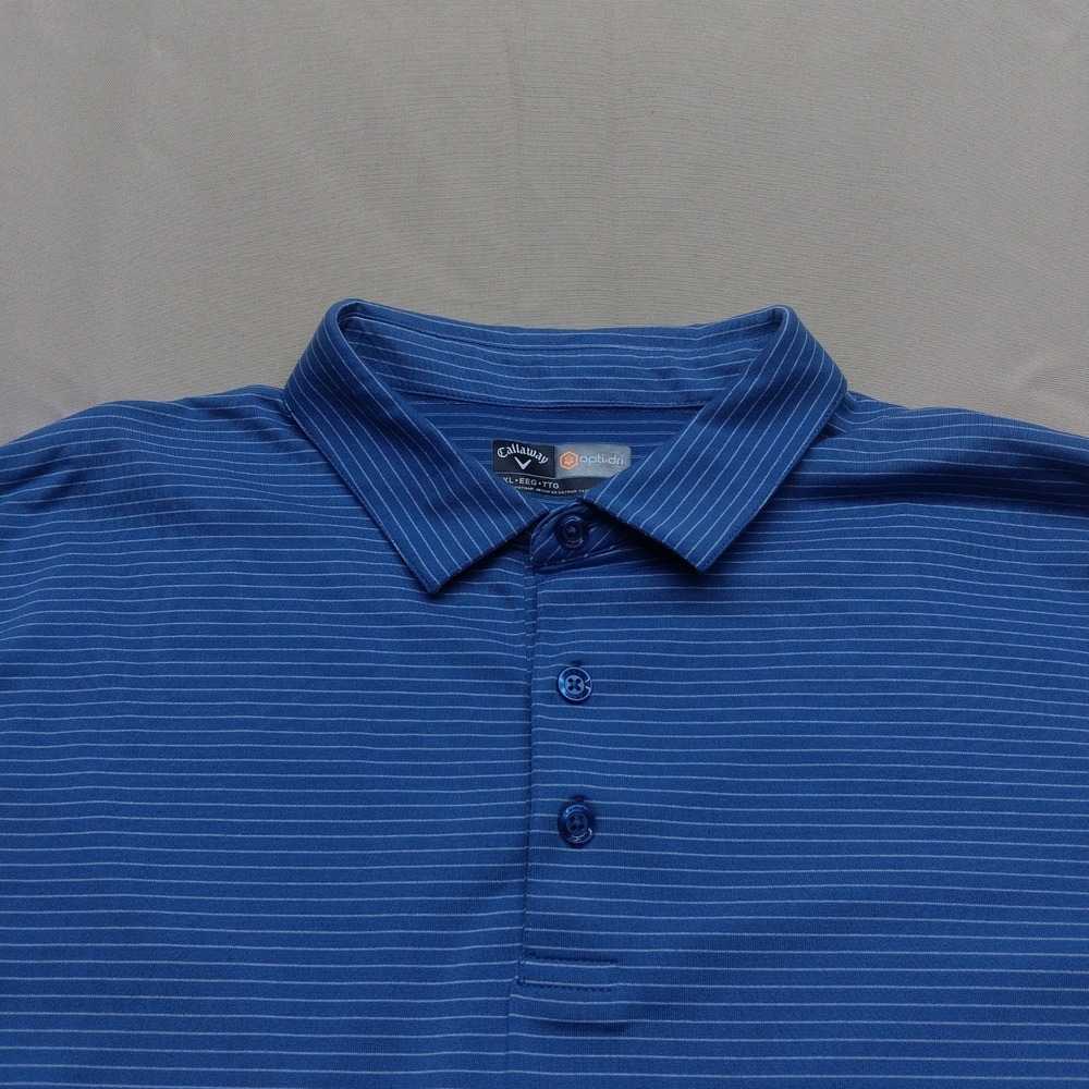 CALLAWAY Shirt Mens XXL Fine Line Stripe Golf Polo Performance Opti-Dri Blue